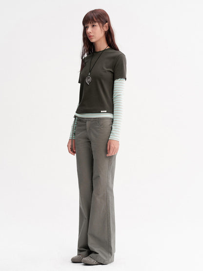 DKZ OFFICIAL Vintage Striped Patchwork Faux Layered Women&