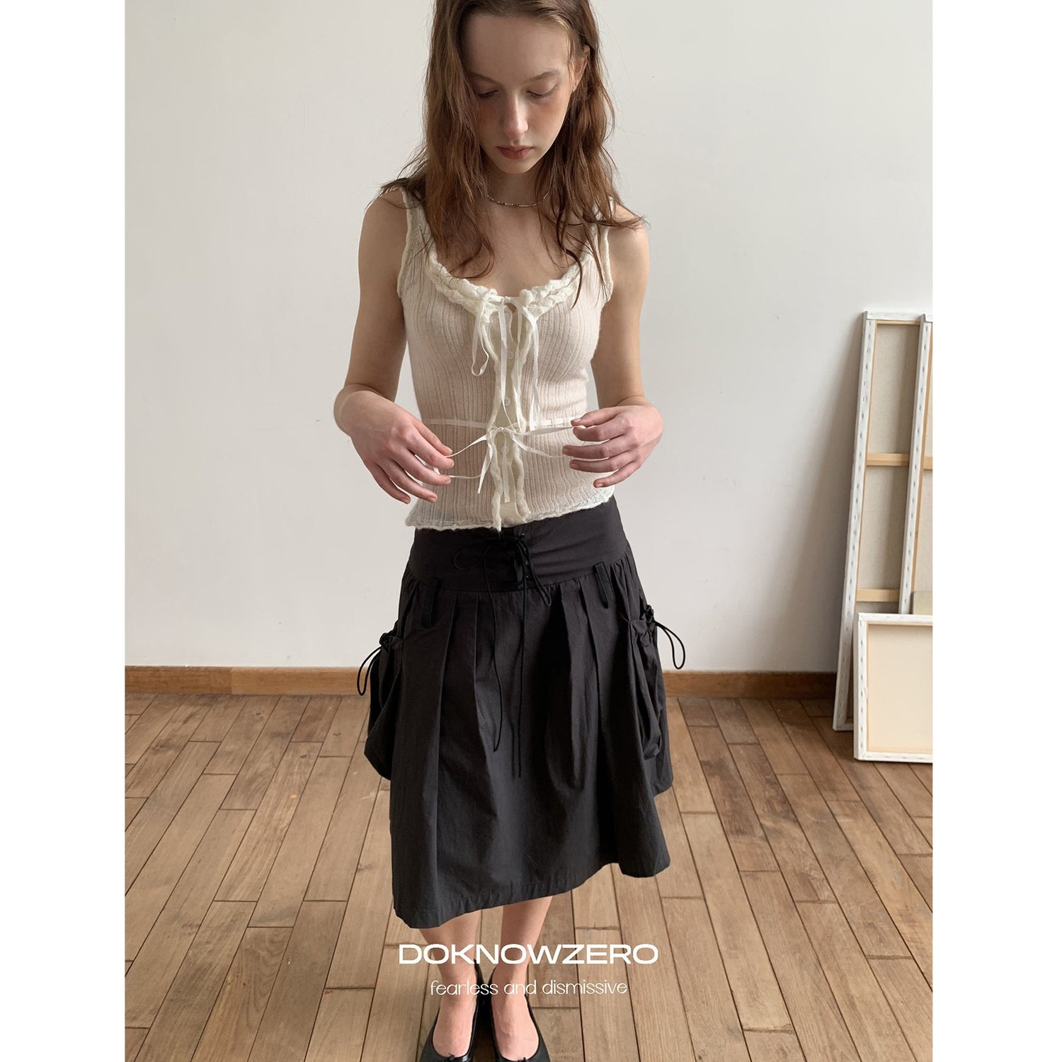 DKZ_OFFICIAL_Vintage_Utility_Tie_Straps_A_Line_Mid_Waist_Women&