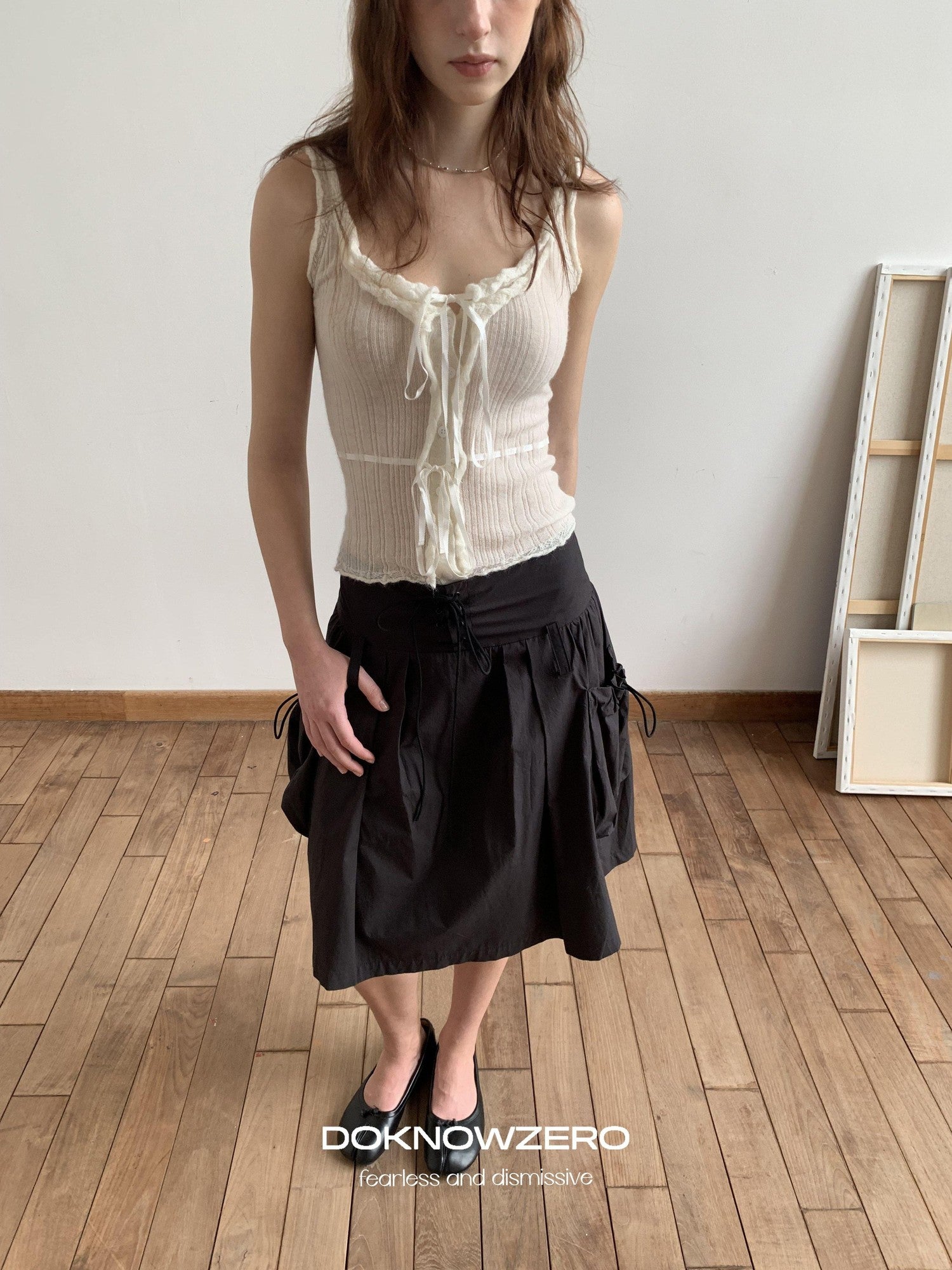 DKZ OFFICIAL Vintage Utility Tie Straps A Line Mid Waist Women&