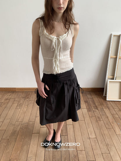 DKZ OFFICIAL Vintage Utility Tie Straps A Line Mid Waist Women&