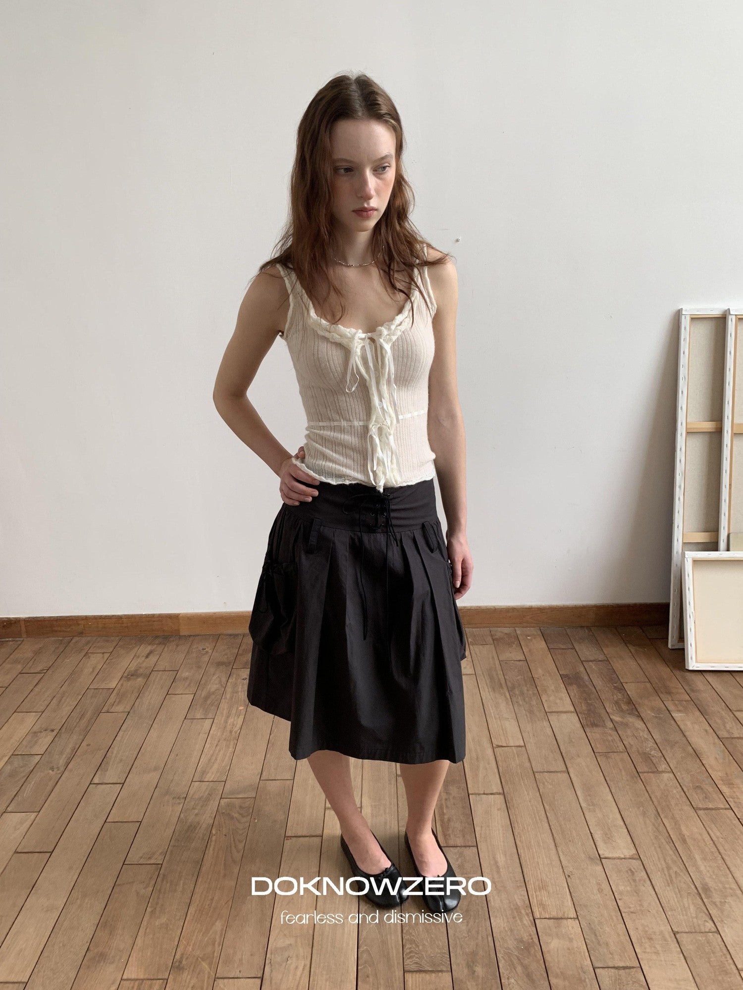 DKZ OFFICIAL Vintage Utility Tie Straps A Line Mid Waist Women&