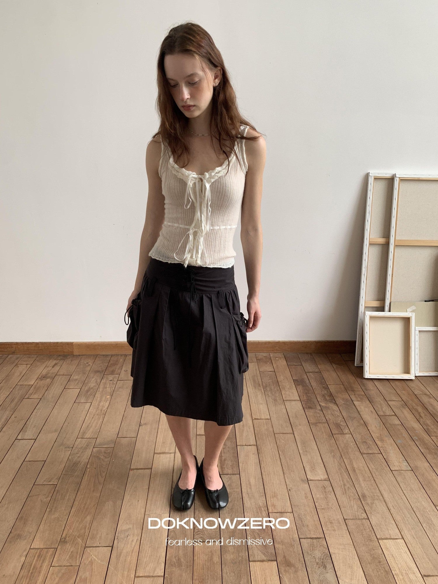 DKZ OFFICIAL Vintage Utility Tie Straps A Line Mid Waist Women&