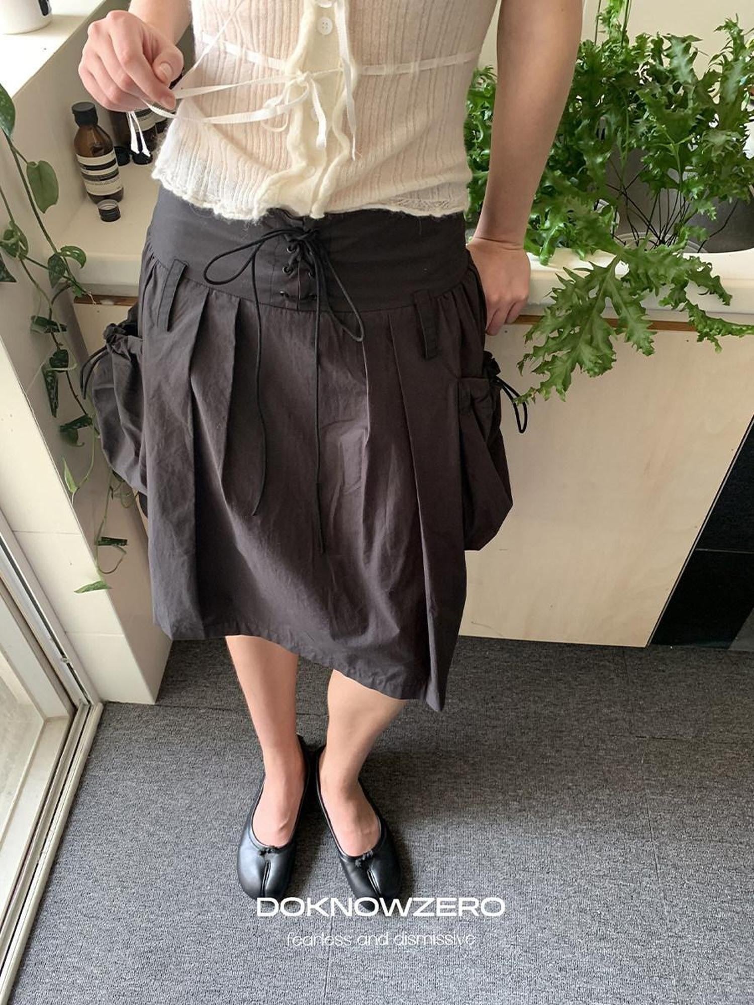 DKZ OFFICIAL Vintage Utility Tie Straps A Line Mid Waist Women&