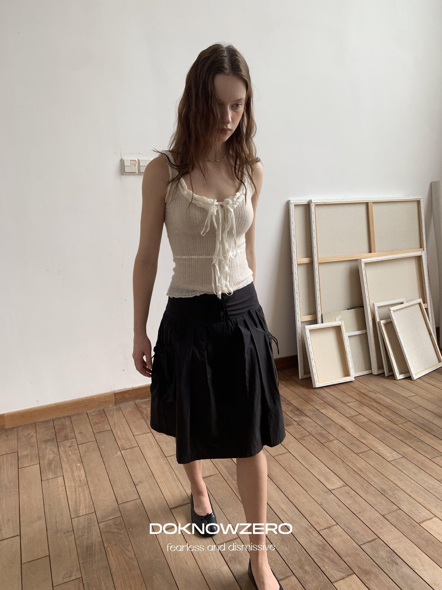 DKZ OFFICIAL Vintage Utility Tie Straps A Line Mid Waist Women&