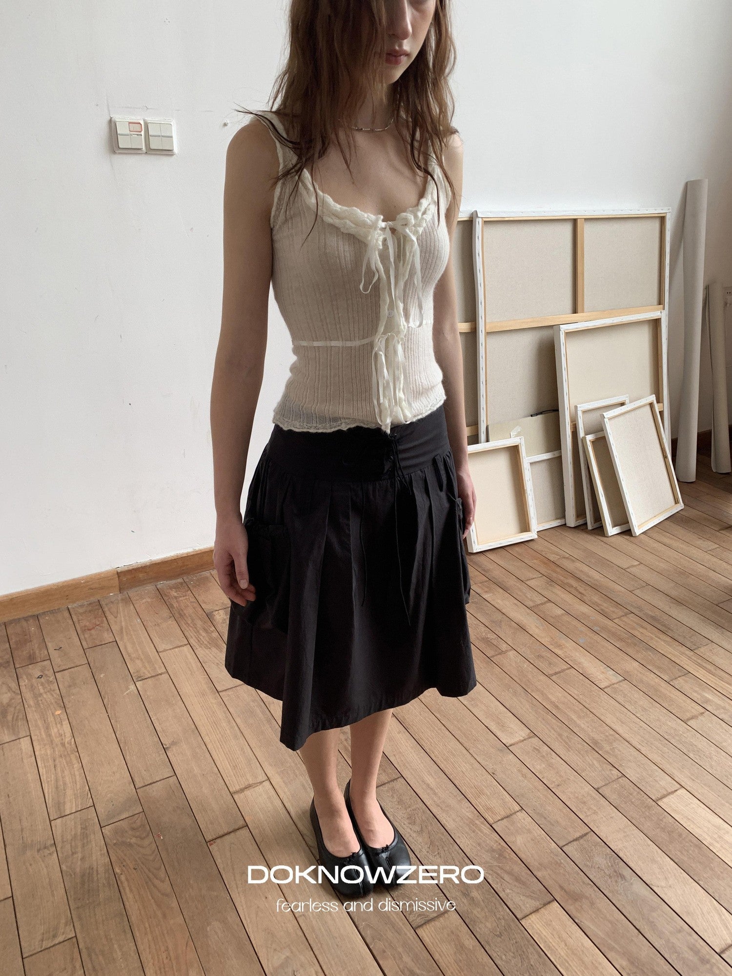 DKZ OFFICIAL Vintage Utility Tie Straps A Line Mid Waist Women&