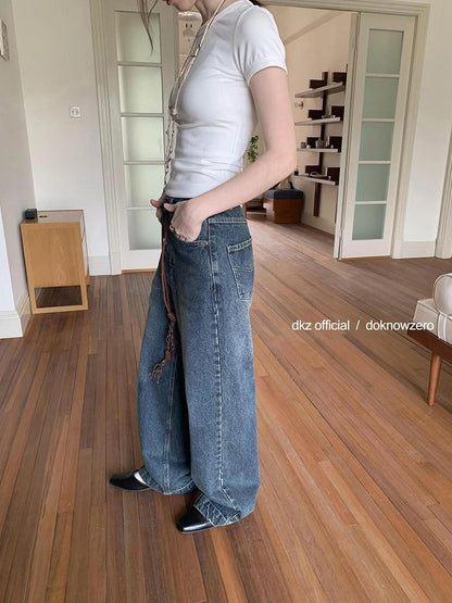 DKZ OFFICIAL Vintage Washed Blue Jeans With Woven Belt