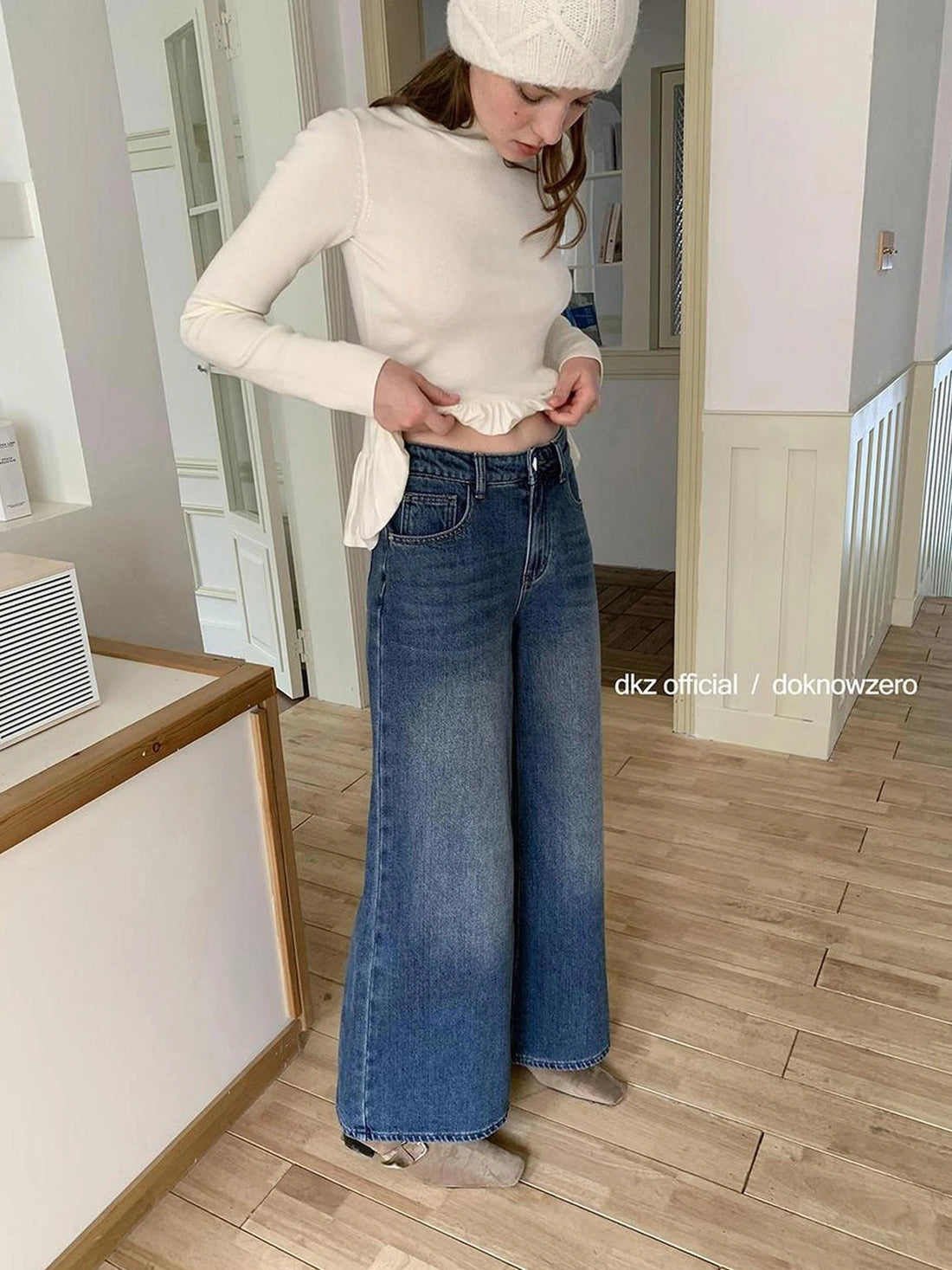 DKZ OFFICIAL Vintage Washed Blue Relaxed Wide Leg Denim Pants