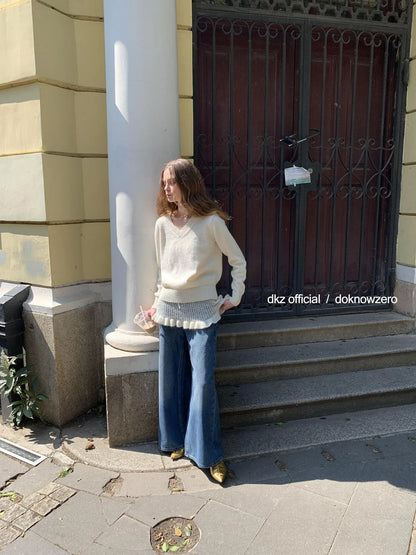 DKZ OFFICIAL Vintage Washed Blue Relaxed Wide Leg Denim Pants