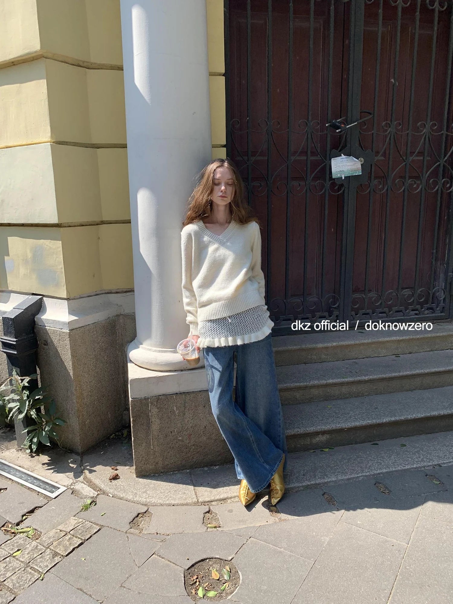 DKZ OFFICIAL Vintage Washed Blue Relaxed Wide Leg Denim Pants