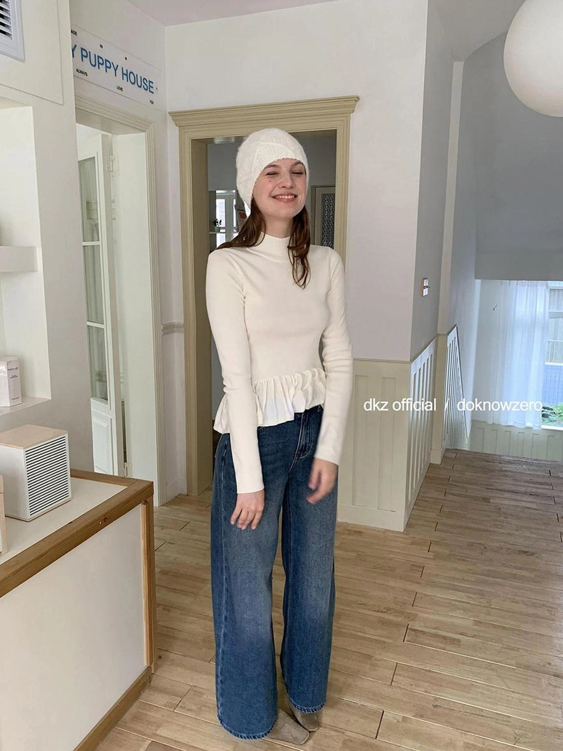 DKZ OFFICIAL Vintage Washed Blue Relaxed Wide Leg Denim Pants