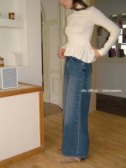 DKZ OFFICIAL Vintage Washed Blue Relaxed Wide Leg Denim Pants