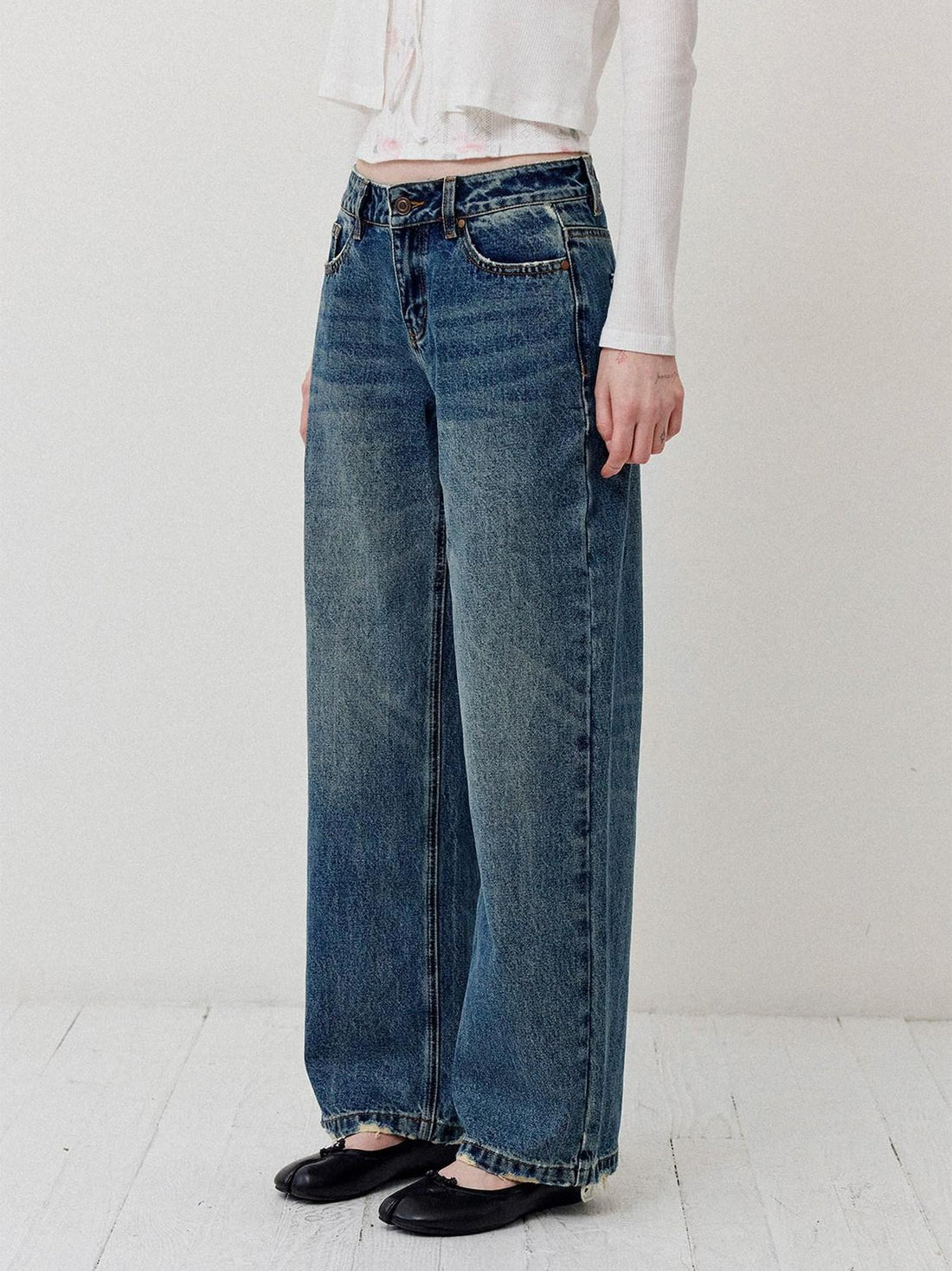 DKZ OFFICIAL Vintage Washed Button Fly Natural Waist Women&