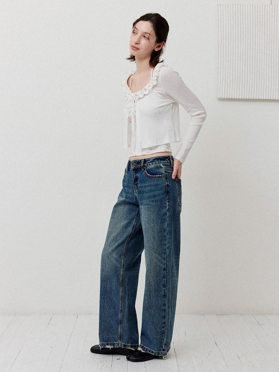 DKZ OFFICIAL Vintage Washed Button Fly Natural Waist Women&