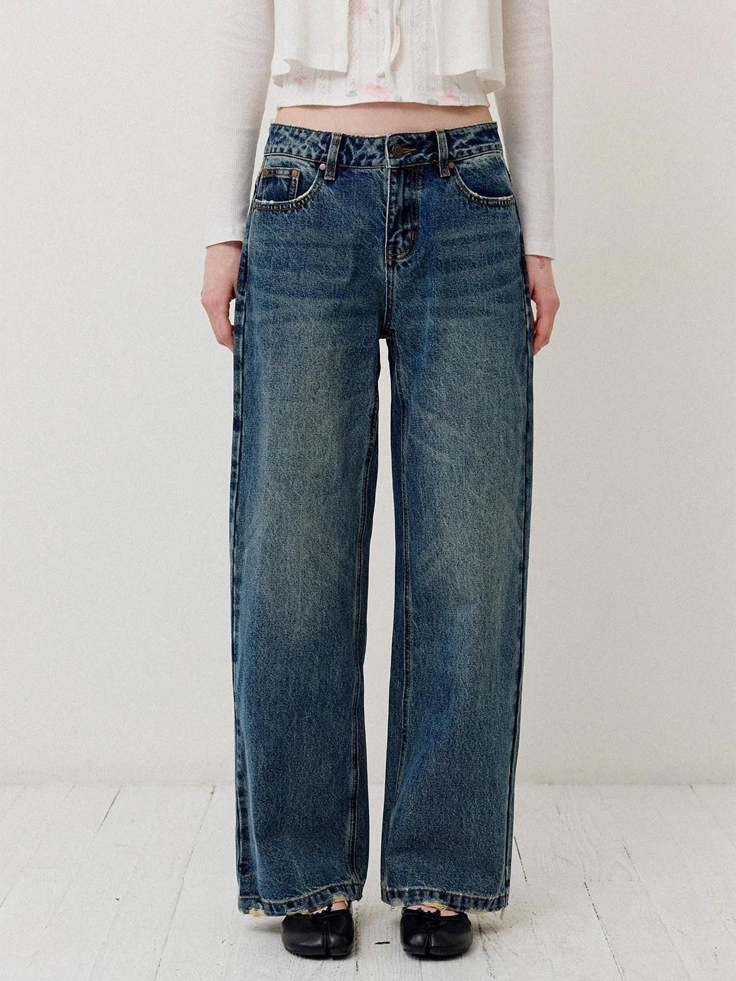 DKZ OFFICIAL Vintage Washed Button Fly Natural Waist Women&