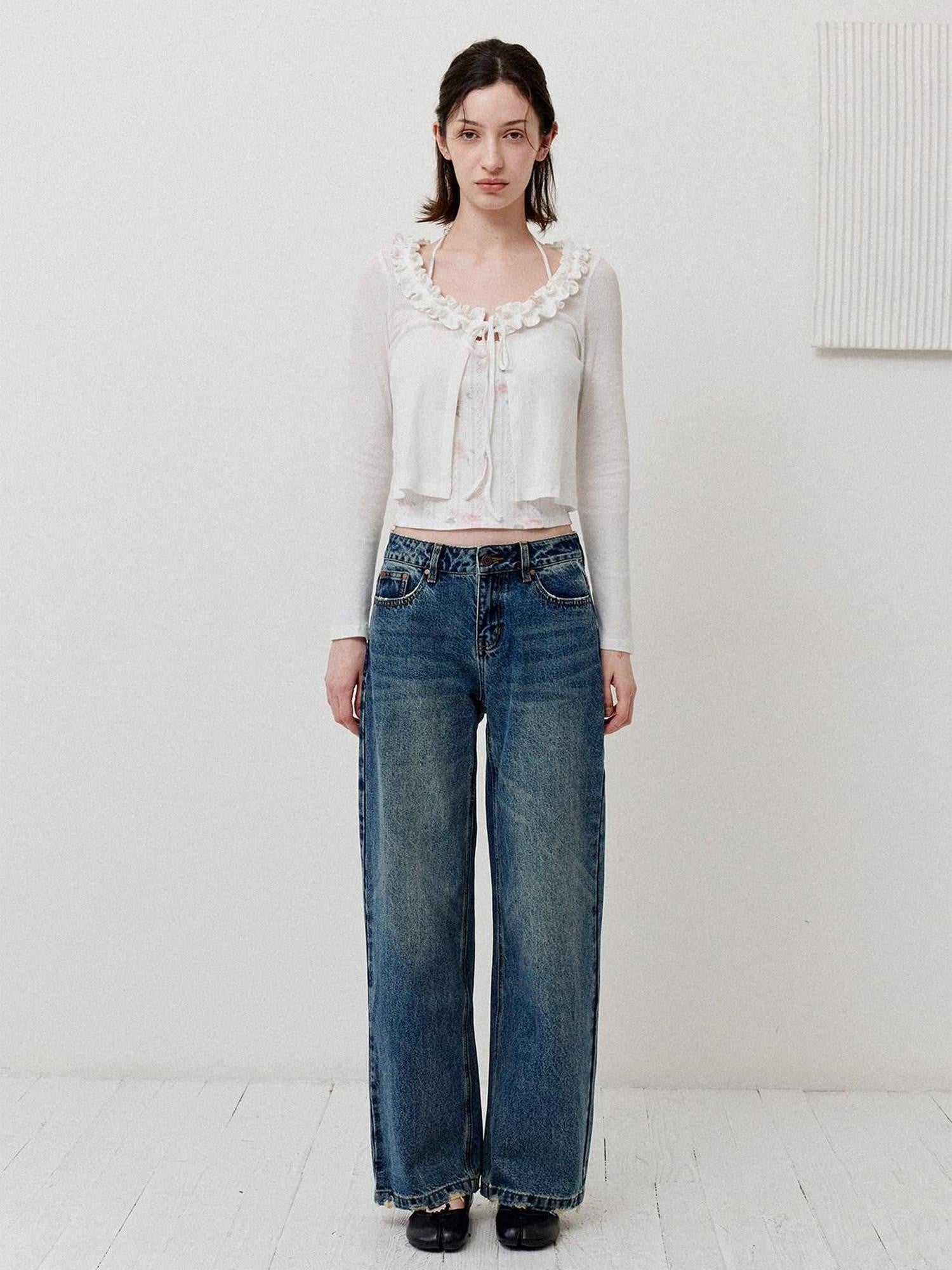DKZ OFFICIAL Vintage Washed Button Fly Natural Waist Women&