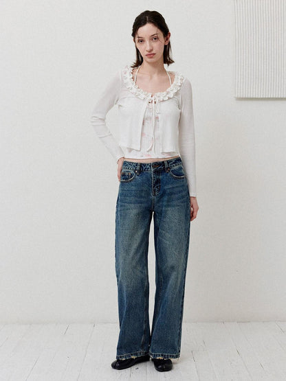 DKZ OFFICIAL Vintage Washed Button Fly Natural Waist Women&