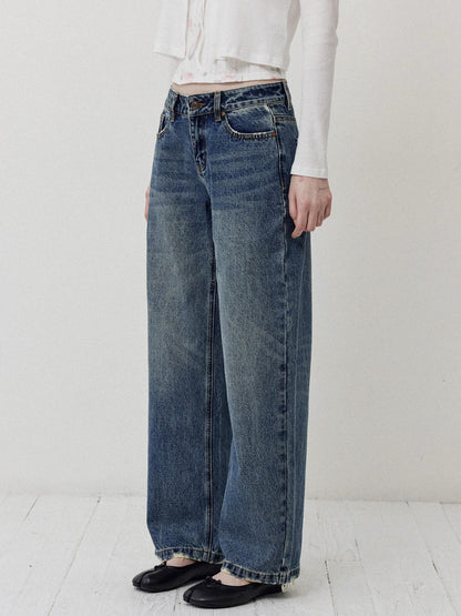DKZ OFFICIAL Vintage Washed Button Fly Natural Waist Women&