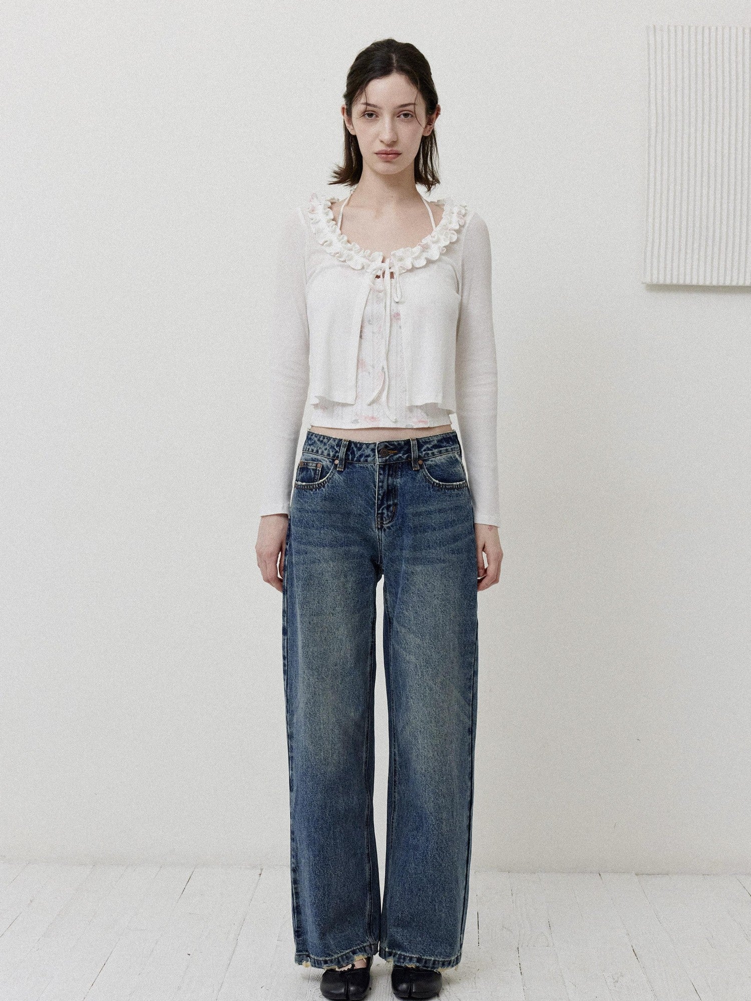 DKZ OFFICIAL Vintage Washed Button Fly Natural Waist Women&