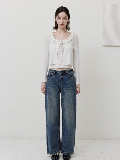 DKZ OFFICIAL Vintage Washed Button Fly Natural Waist Women&