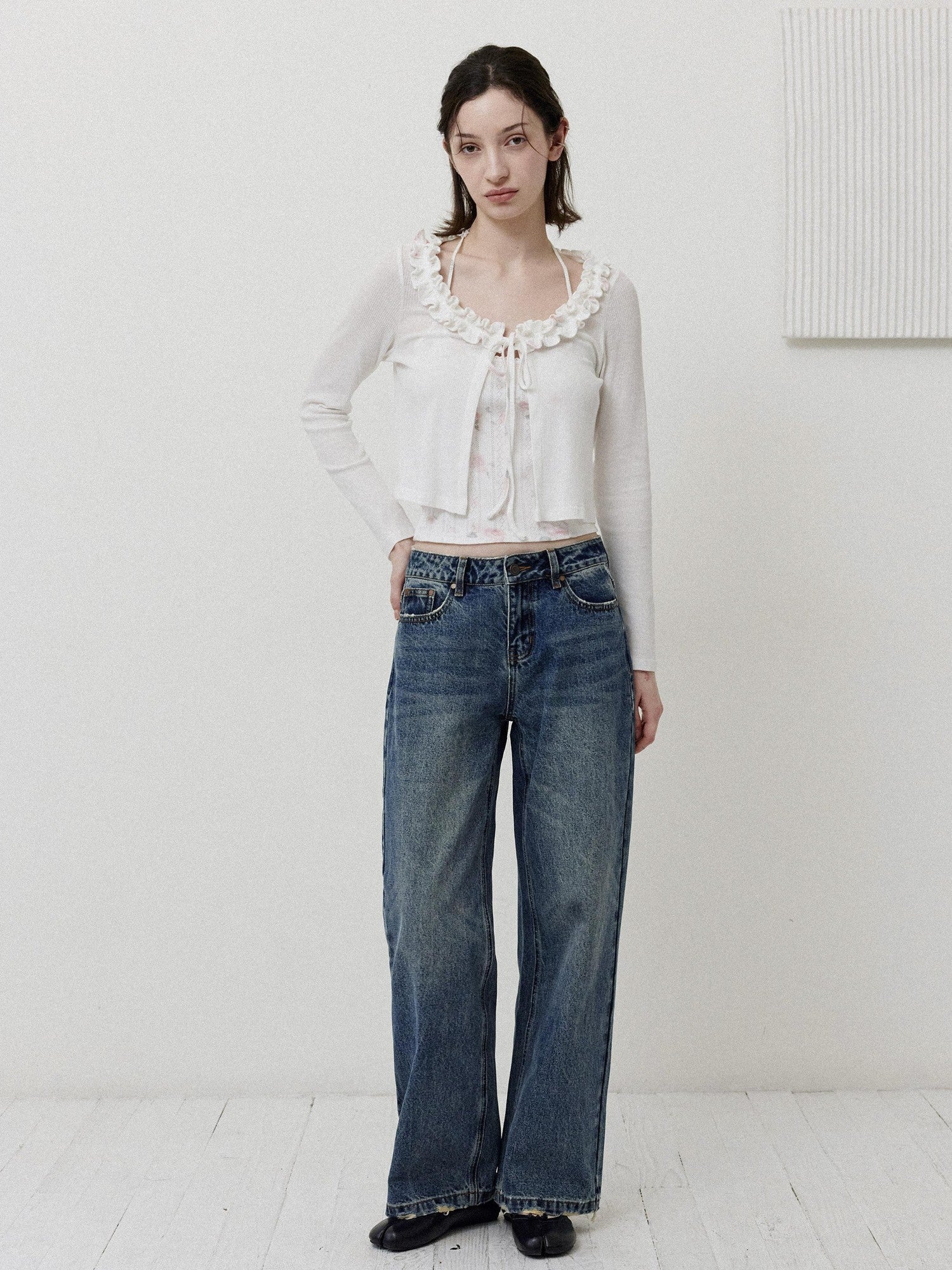 DKZ OFFICIAL Vintage Washed Button Fly Natural Waist Women&