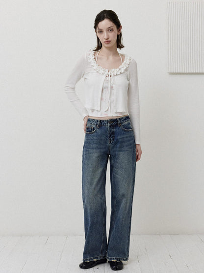 DKZ OFFICIAL Vintage Washed Button Fly Natural Waist Women&