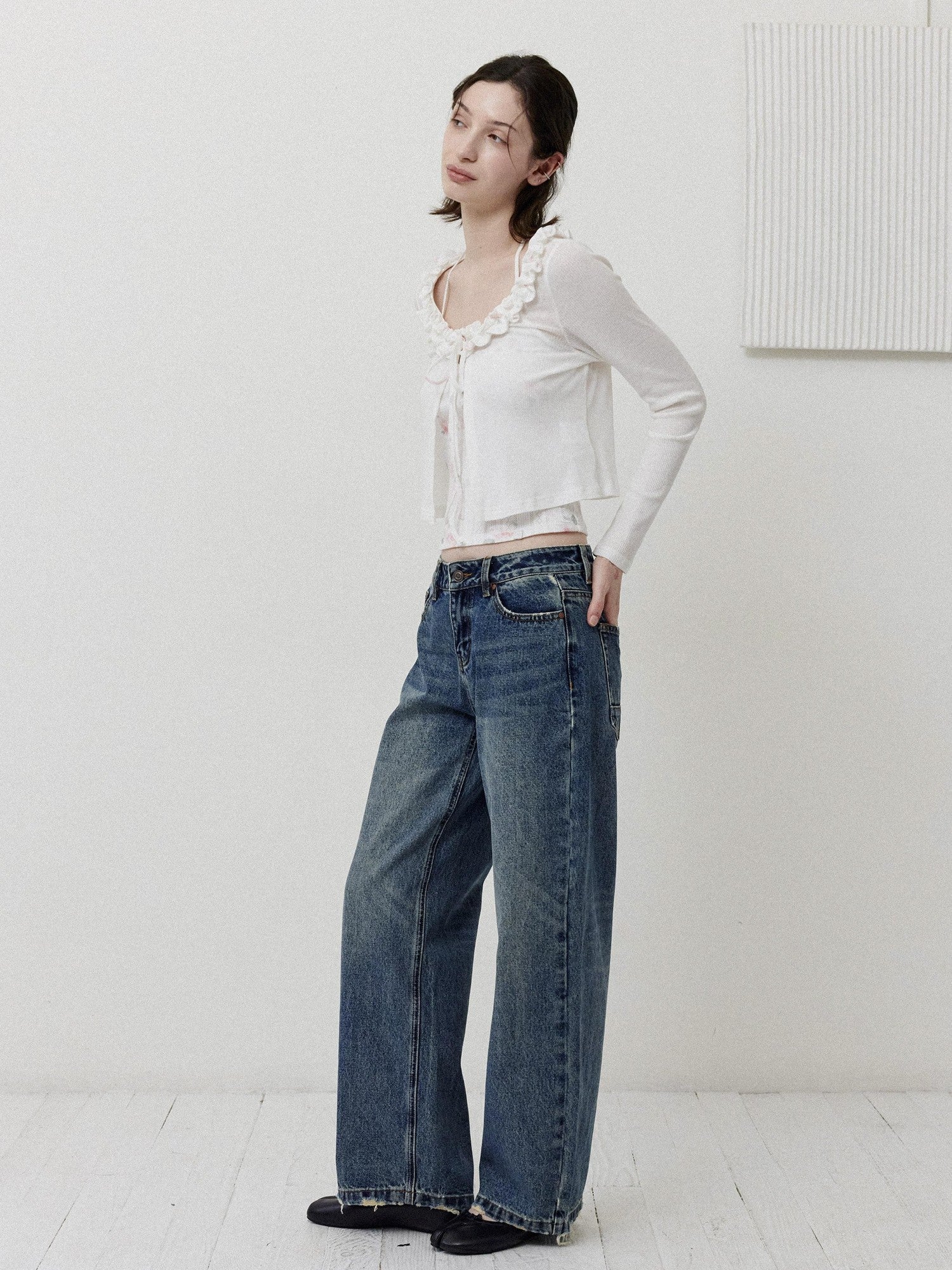 DKZ OFFICIAL Vintage Washed Button Fly Natural Waist Women&