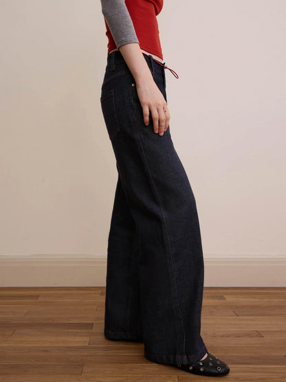 DKZ OFFICIAL Vintage Washed Deep Blue Straight Leg Jeans