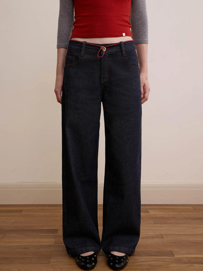 DKZ OFFICIAL Vintage Washed Deep Blue Straight Leg Jeans