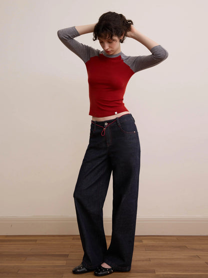 DKZ OFFICIAL Vintage Washed Deep Blue Straight Leg Jeans