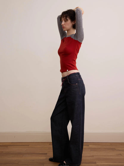 DKZ OFFICIAL Vintage Washed Deep Blue Straight Leg Jeans