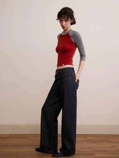 DKZ OFFICIAL Vintage Washed Deep Blue Straight Leg Jeans