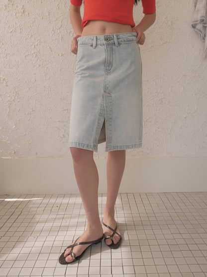 DKZ OFFICIAL Vintage Washed Denim Button Front Slit Straight Women&