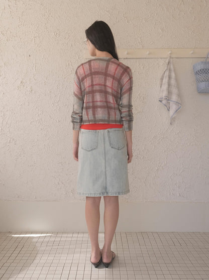 DKZ OFFICIAL Vintage Washed Denim Button Front Slit Straight Women&