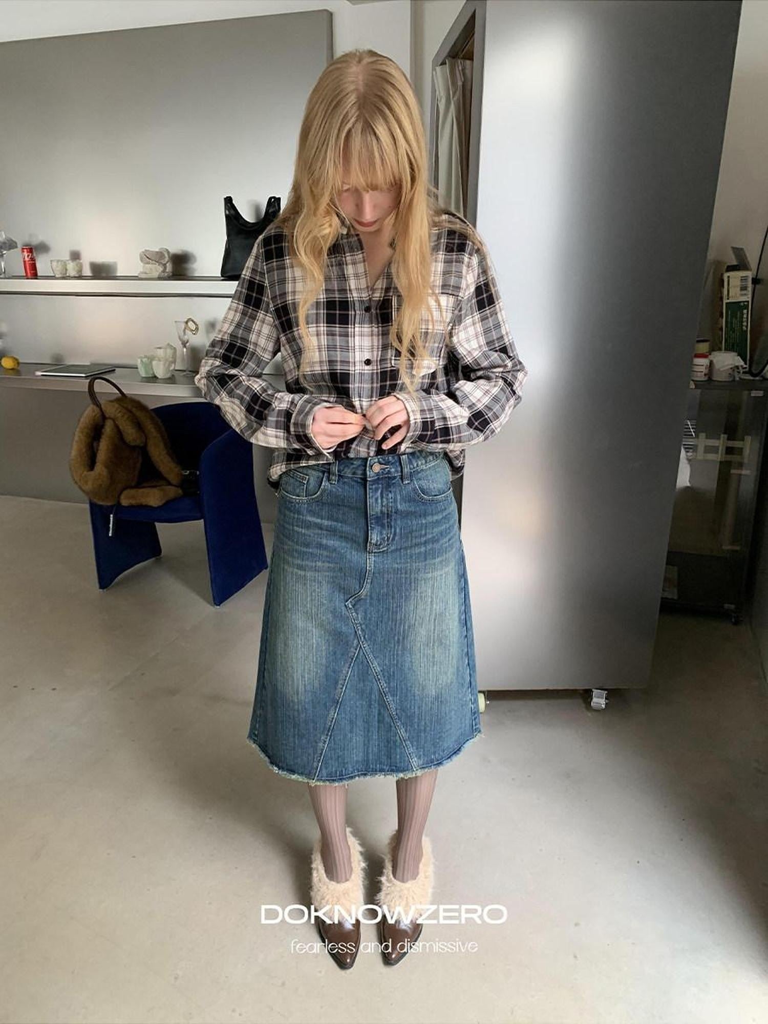 DKZ OFFICIAL Vintage Washed Denim Straight Mid Rise Women&
