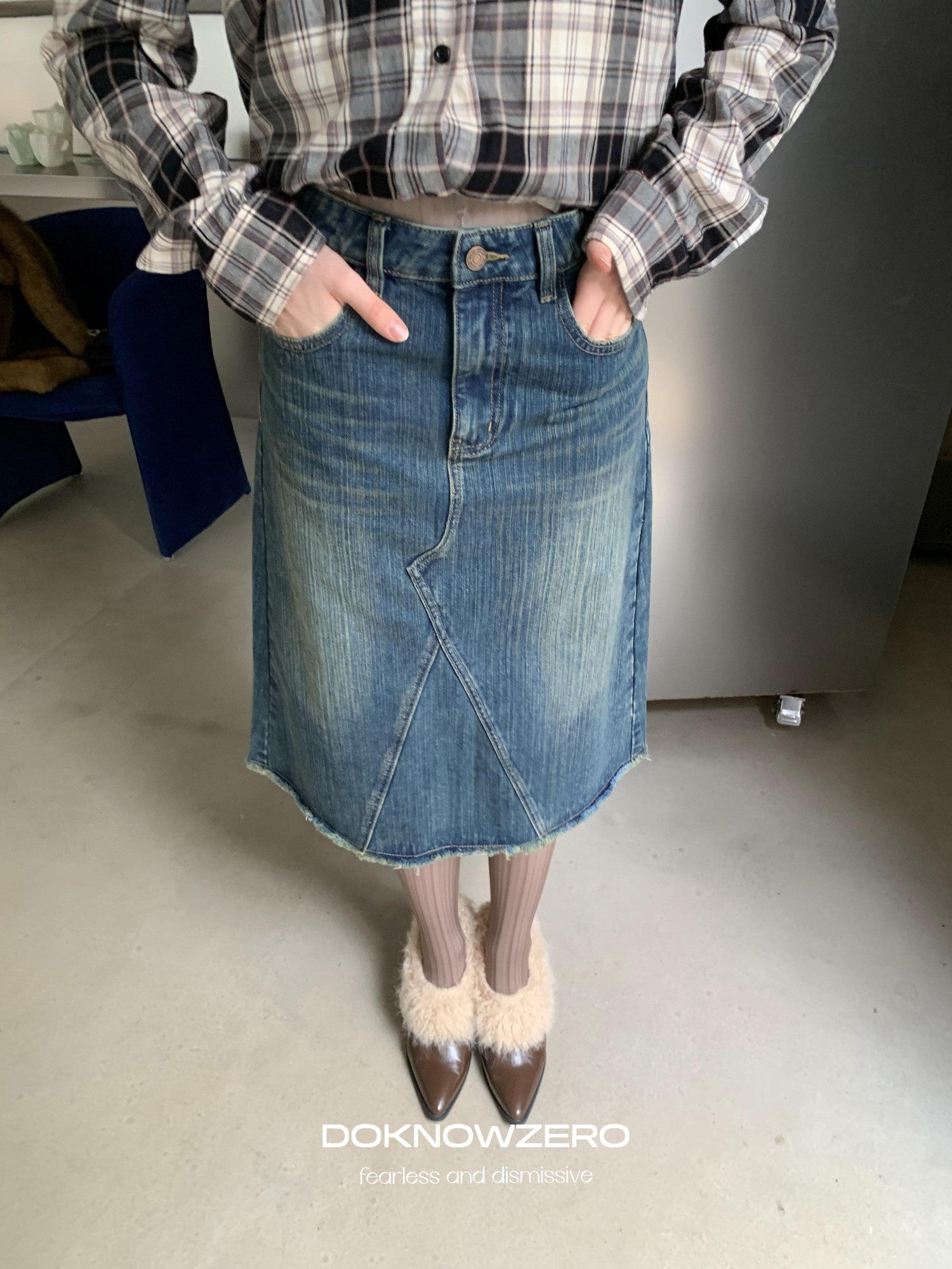 DKZ OFFICIAL Vintage Washed Denim Straight Mid Rise Women&