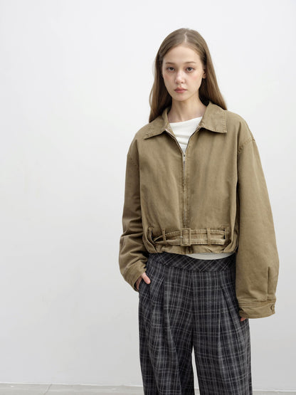 DKZ OFFICIAL Vintage Washed Detachable Fur Collar Women&