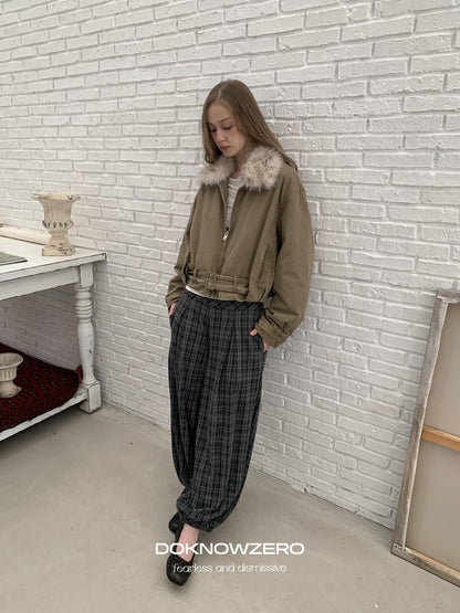 DKZ OFFICIAL Vintage Washed Detachable Fur Collar Women&
