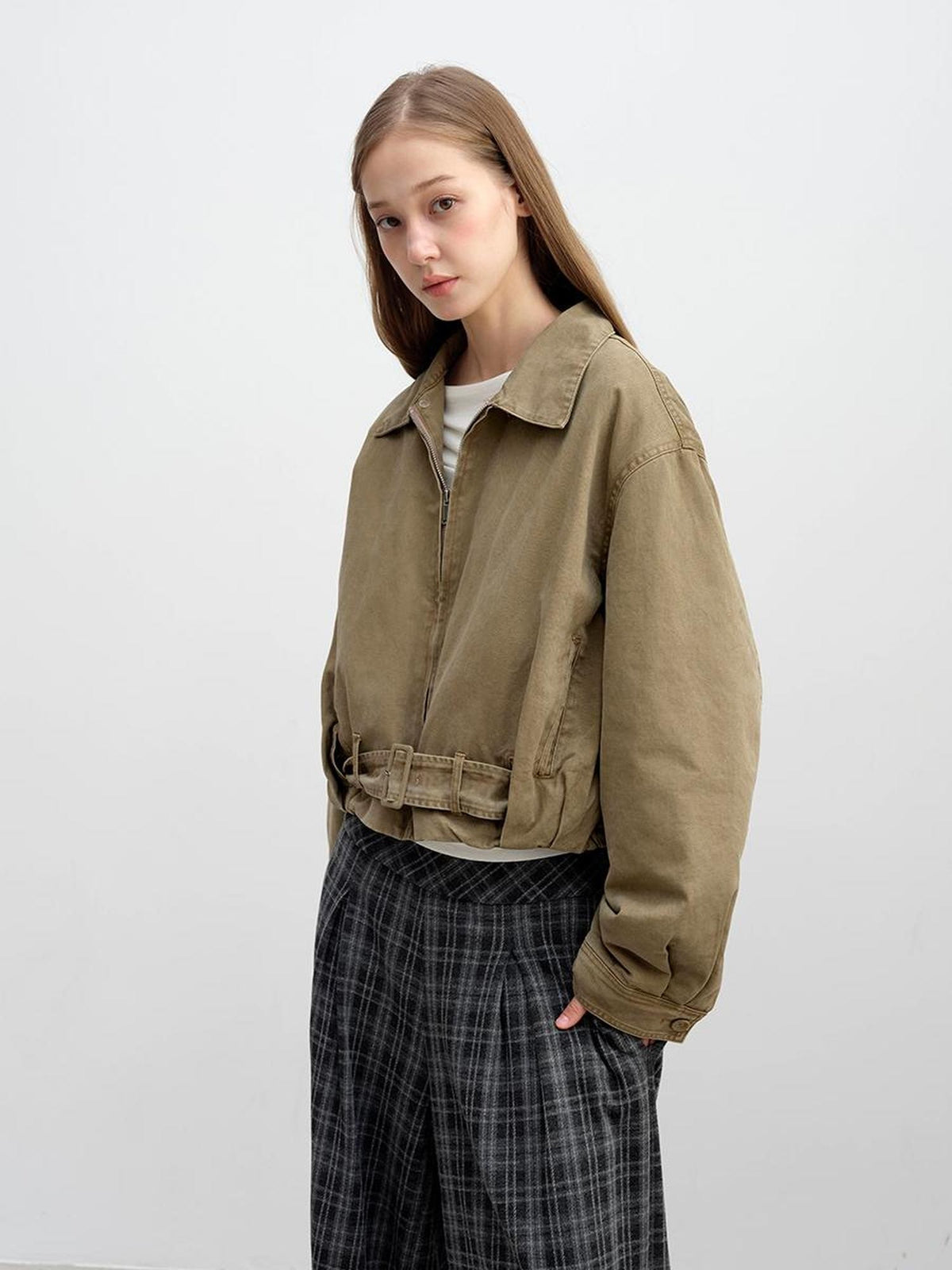 DKZ OFFICIAL Vintage Washed Detachable Fur Collar Women&