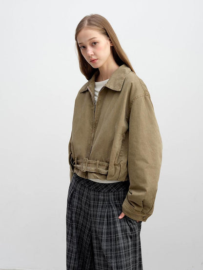 DKZ OFFICIAL Vintage Washed Detachable Fur Collar Women&