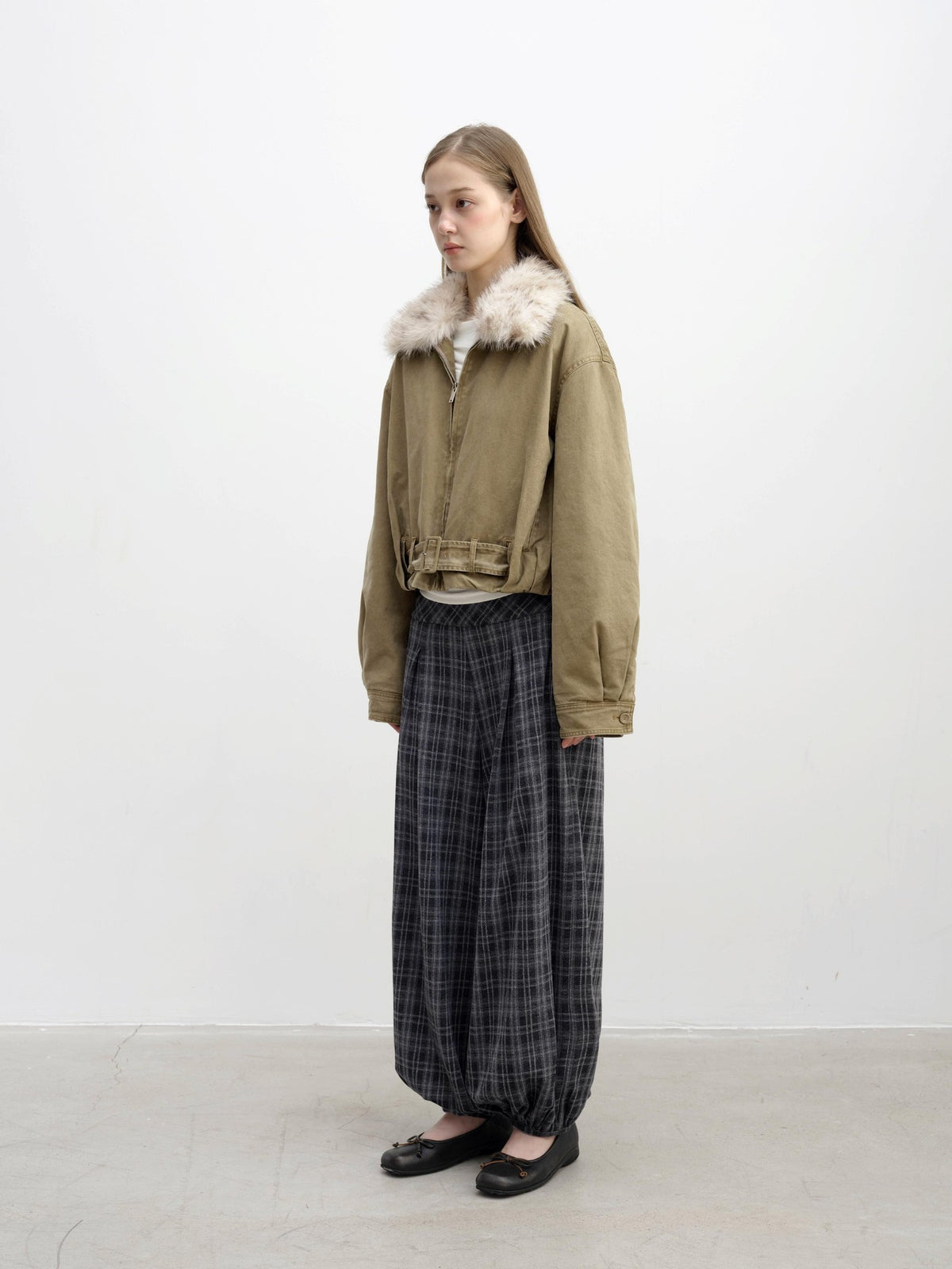 DKZ OFFICIAL Vintage Washed Detachable Fur Collar Women&