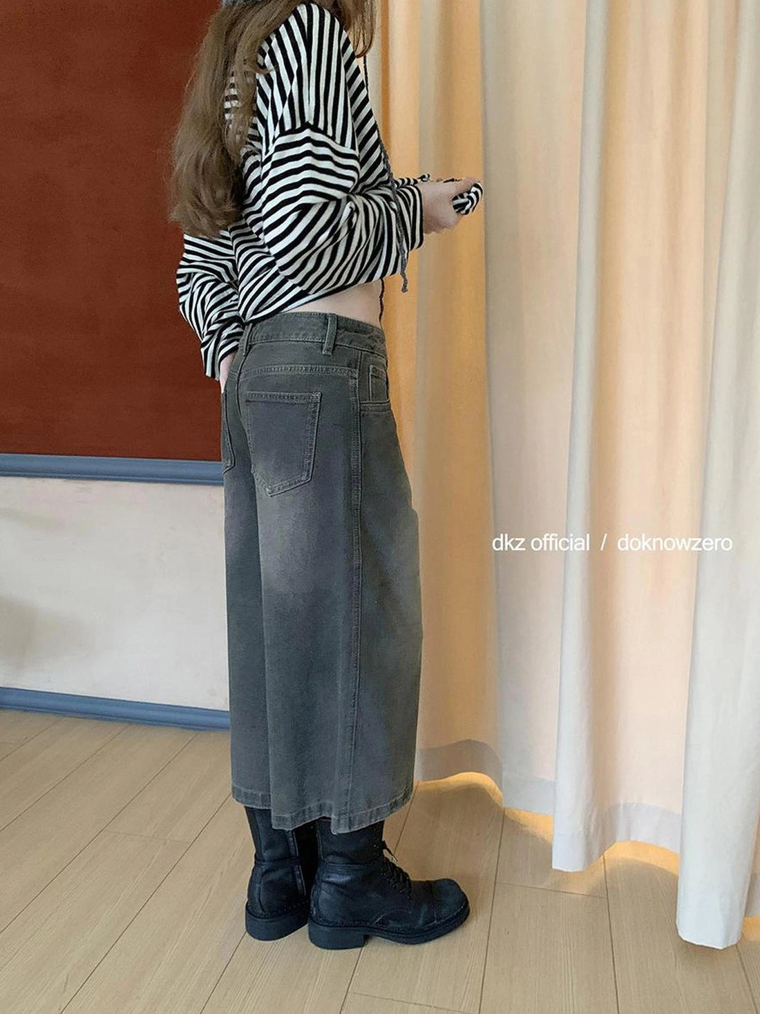 DKZ OFFICIAL Vintage Washed Gray Cotton Wide Leg Jeans