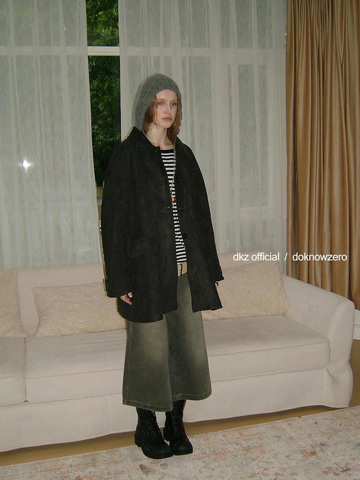 DKZ OFFICIAL Vintage Washed Gray Cotton Wide Leg Jeans