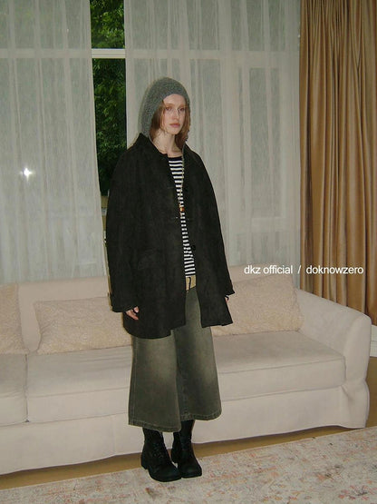 DKZ OFFICIAL Vintage Washed Gray Cotton Wide Leg Jeans