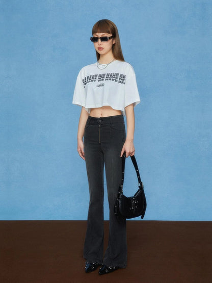DKZ OFFICIAL Vintage Washed High Waist Flared Jeans