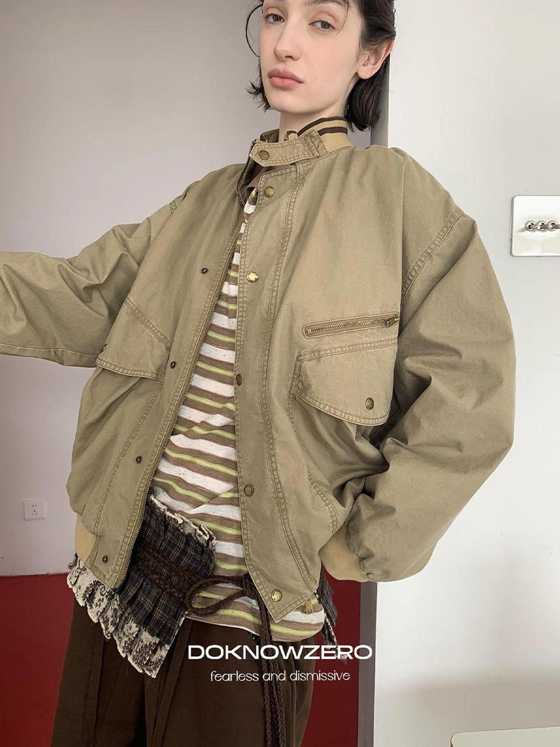 DKZ OFFICIAL Vintage Washed Multi Pocket Women Jacket