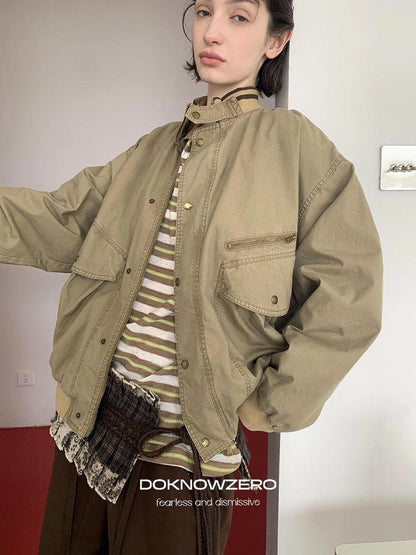 DKZ OFFICIAL Vintage Washed Multi Pocket Women Jacket