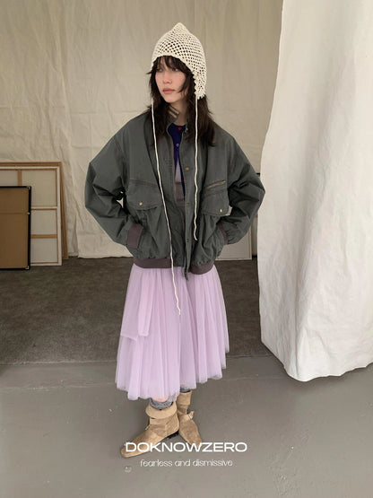 DKZ OFFICIAL Vintage Washed Multi Pocket Women Jacket