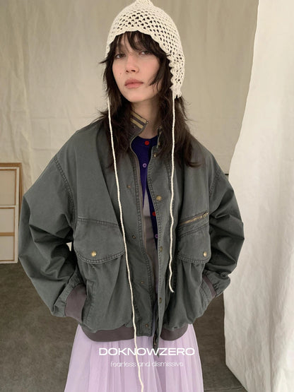 DKZ OFFICIAL Vintage Washed Multi Pocket Women Jacket