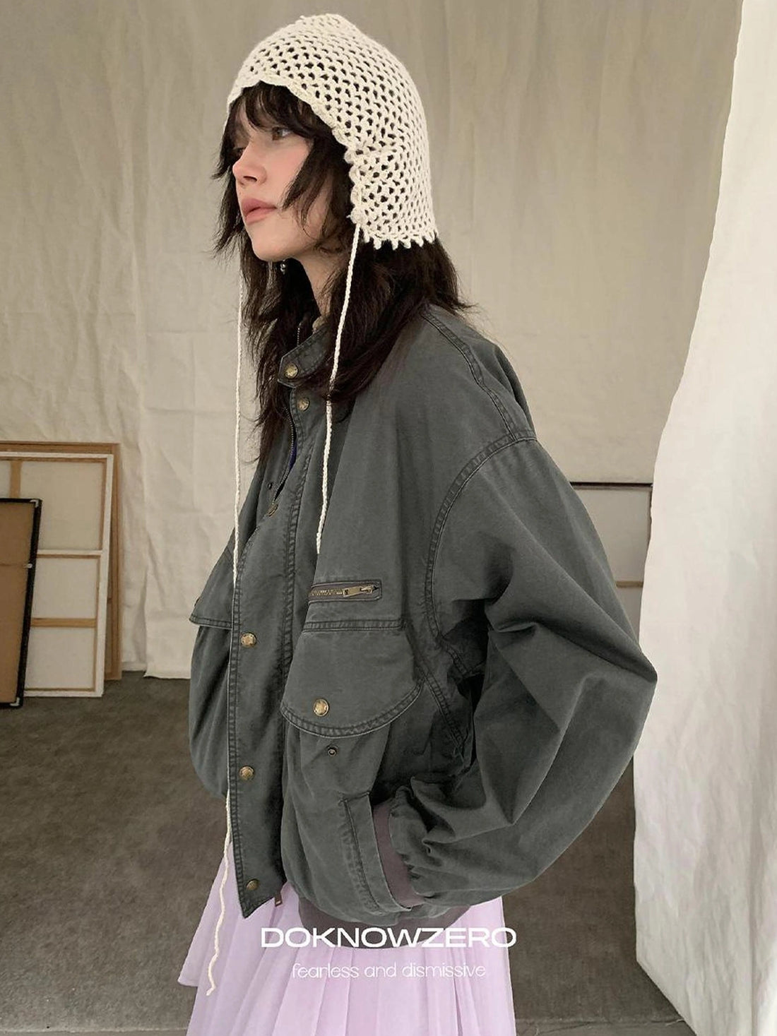 DKZ OFFICIAL Vintage Washed Multi Pocket Women Jacket