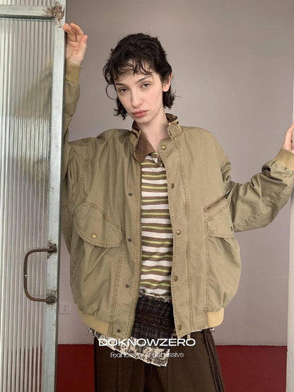 DKZ OFFICIAL Vintage Washed Multi Pocket Women Jacket